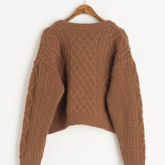 FINAL OFFER! NWT V Neck Crop Cable Jumper Brown Olive Clothing - Picture 4 of 11